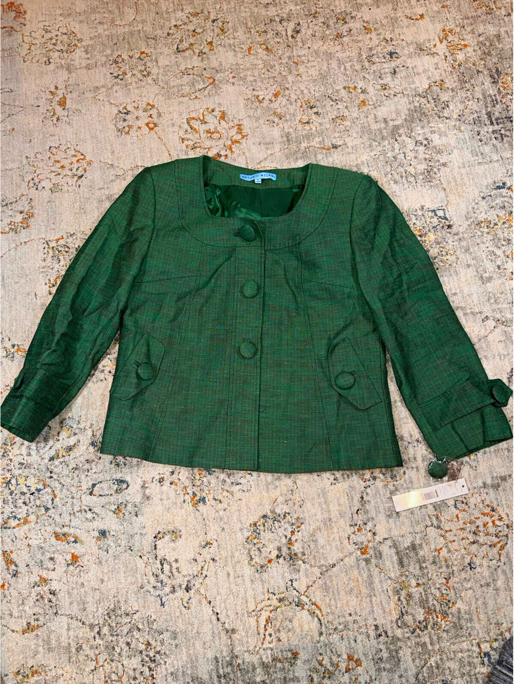 Antonio Melani Women's Green Button-Front Lined Jacket Long Sleeve Size 2 A143
